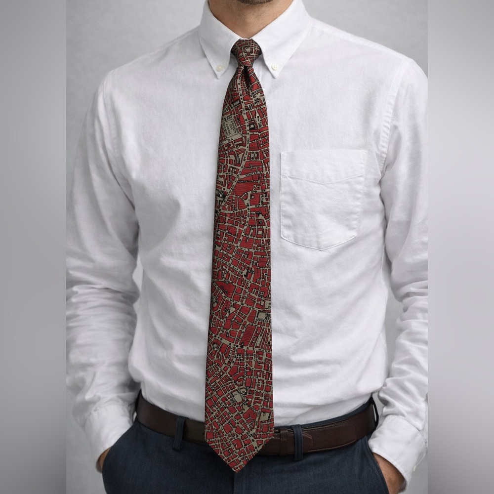Civitas Pure Silk Men’s‎ Necktie Red City Map Print